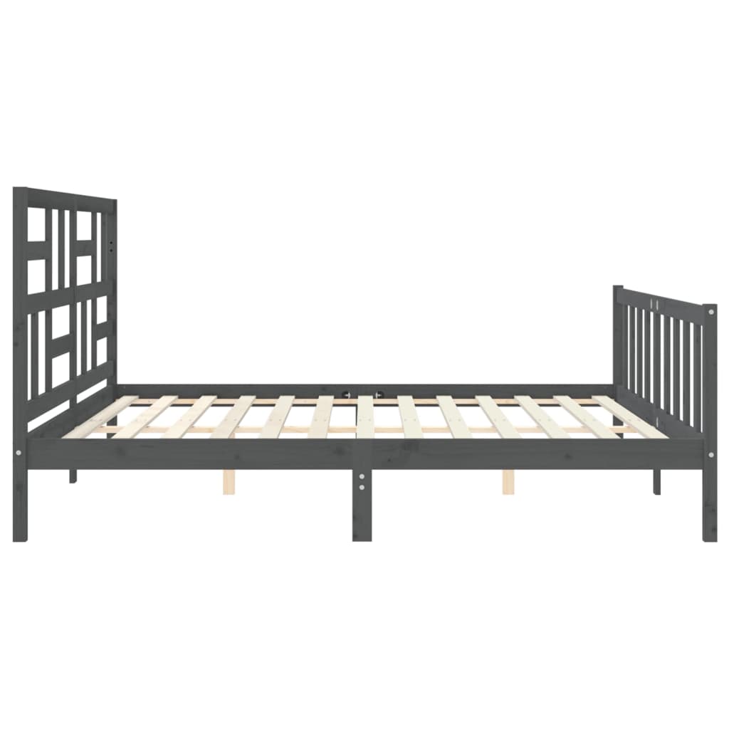 Cadru pat cu tăblie 200x200 cm, gri, lemn masiv GartenMobel Dekor