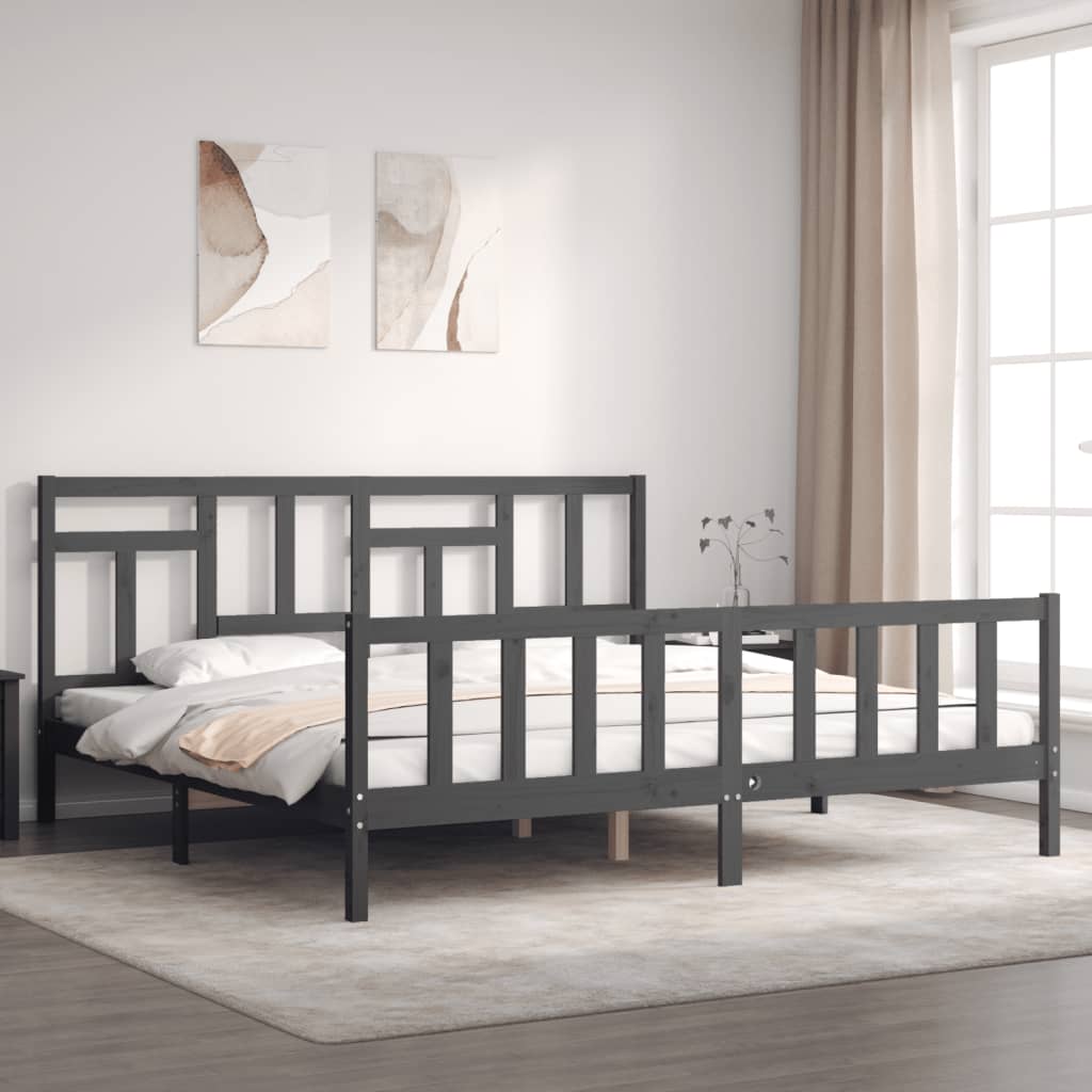 Cadru pat cu tăblie 200x200 cm, gri, lemn masiv GartenMobel Dekor