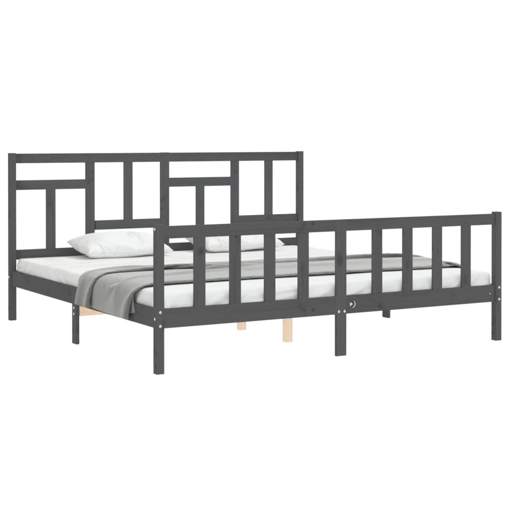 Cadru pat cu tăblie 200x200 cm, gri, lemn masiv GartenMobel Dekor