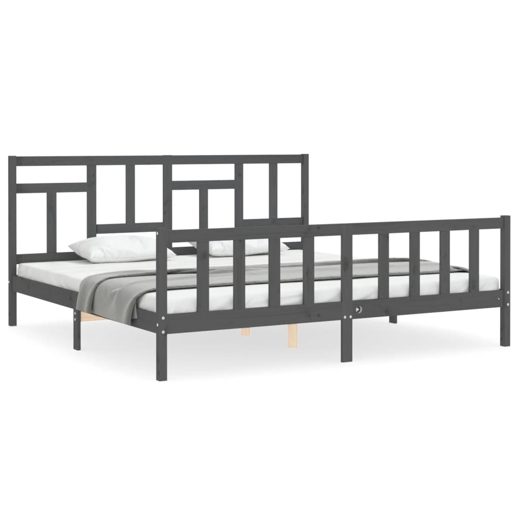 Cadru pat cu tăblie 200x200 cm, gri, lemn masiv GartenMobel Dekor