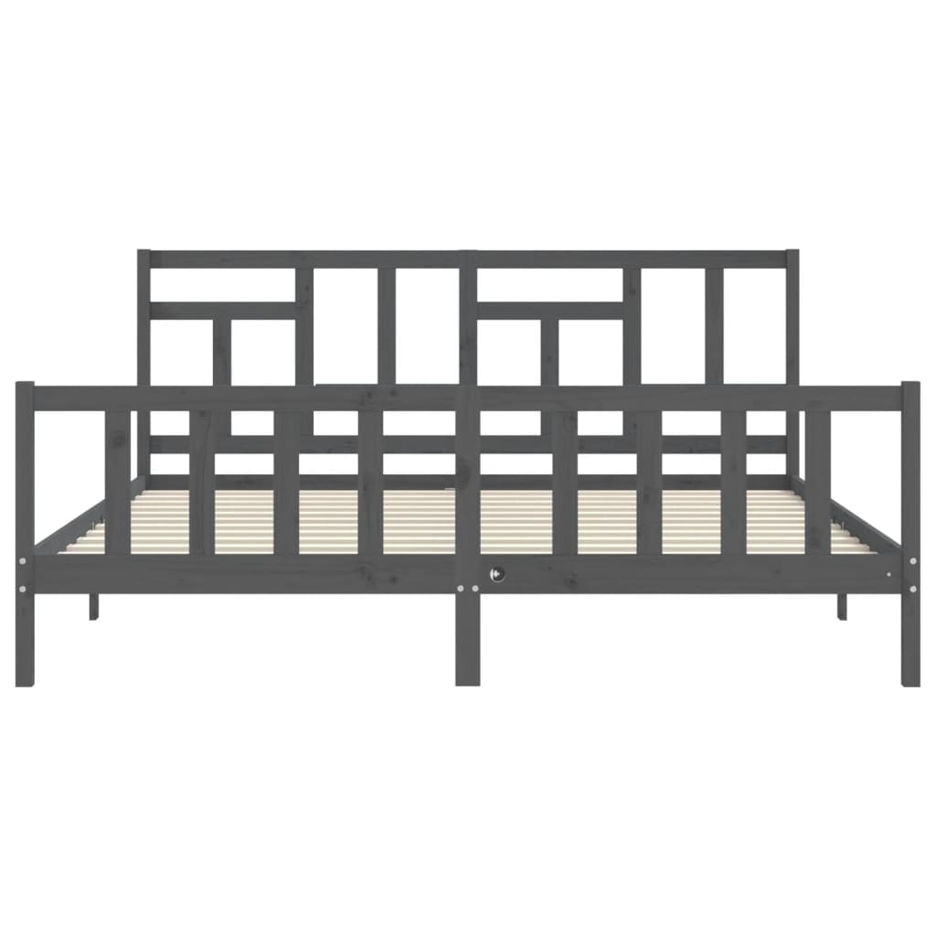 Cadru pat cu tăblie 200x200 cm, gri, lemn masiv GartenMobel Dekor