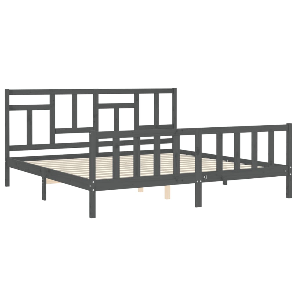 Cadru pat cu tăblie 200x200 cm, gri, lemn masiv GartenMobel Dekor