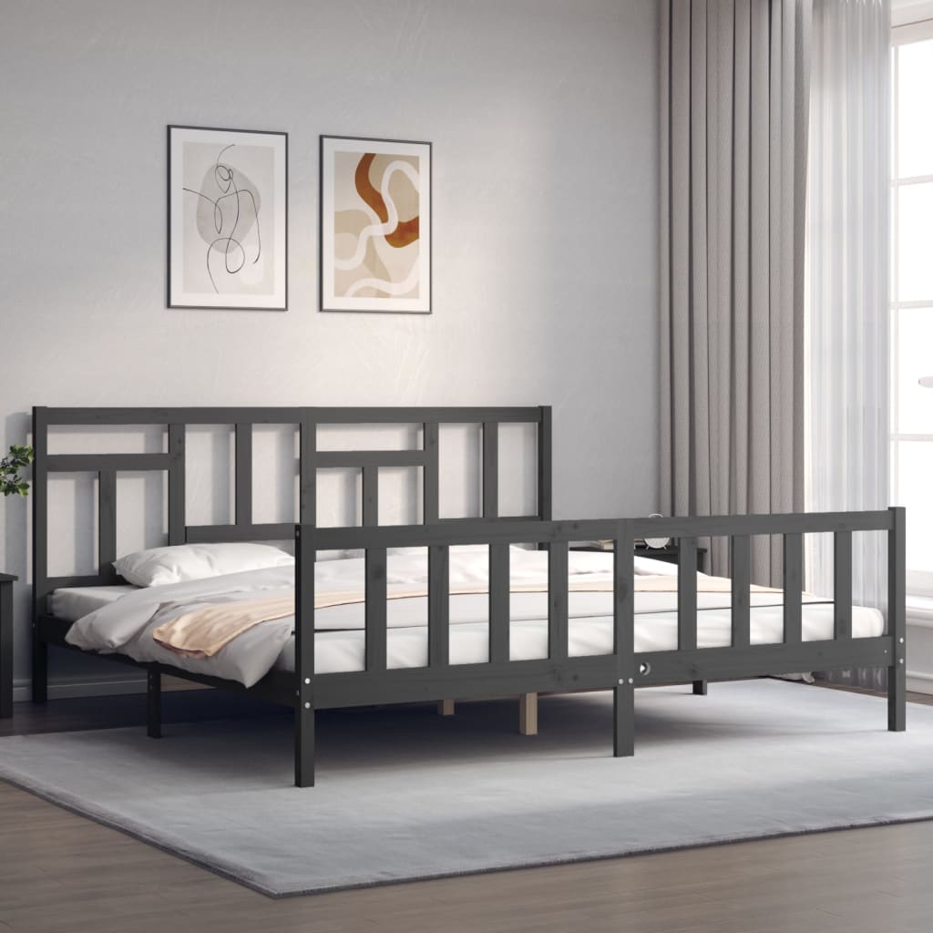 Cadru pat cu tăblie 200x200 cm, gri, lemn masiv GartenMobel Dekor