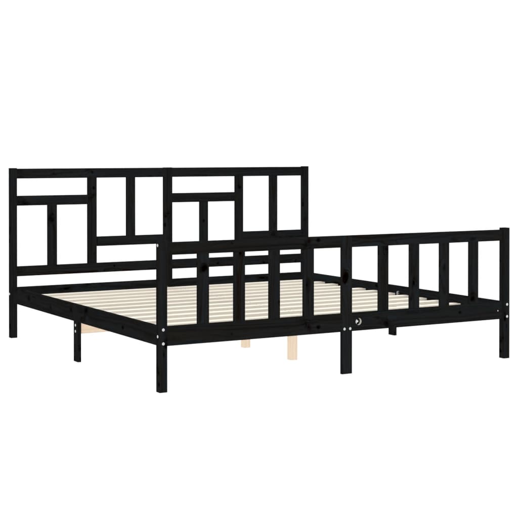 Cadru pat cu tăblie 200x200 cm, negru, lemn masiv GartenMobel Dekor