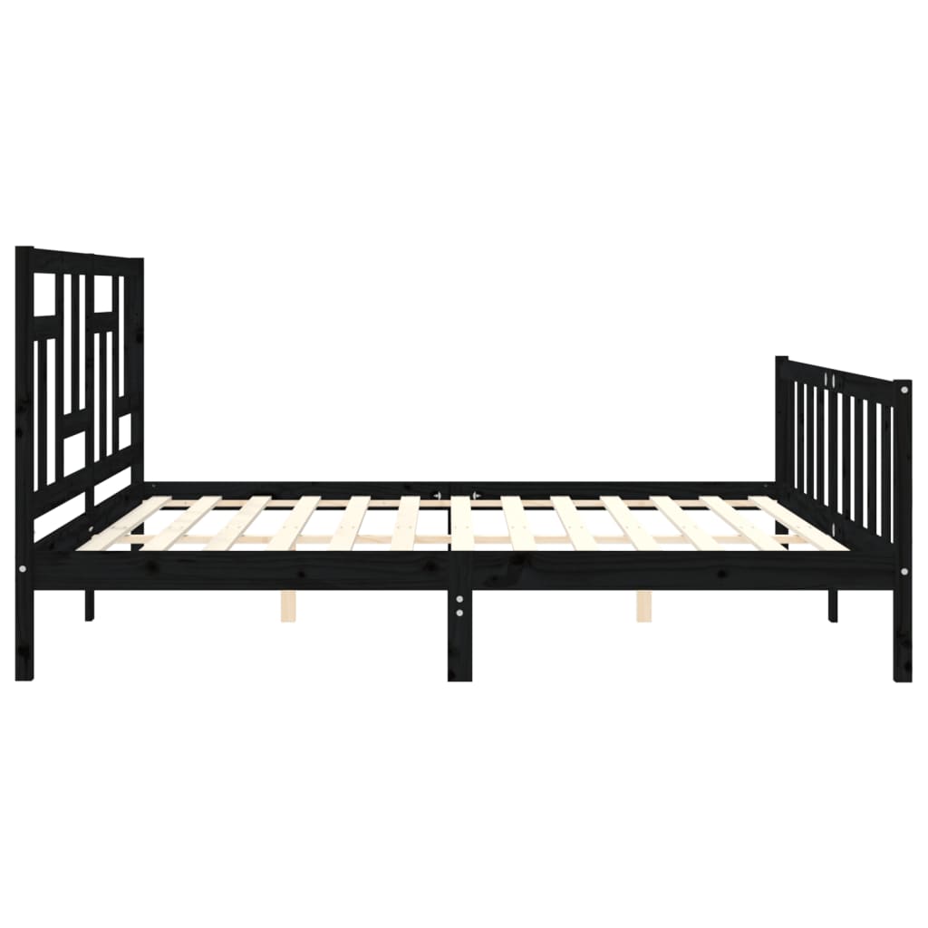 Cadru pat cu tăblie 200x200 cm, negru, lemn masiv GartenMobel Dekor