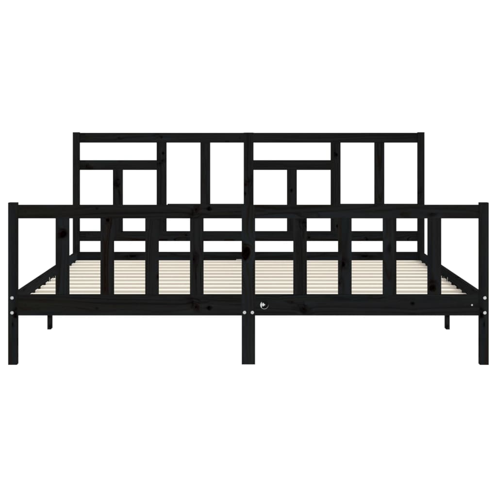 Cadru pat cu tăblie 200x200 cm, negru, lemn masiv GartenMobel Dekor