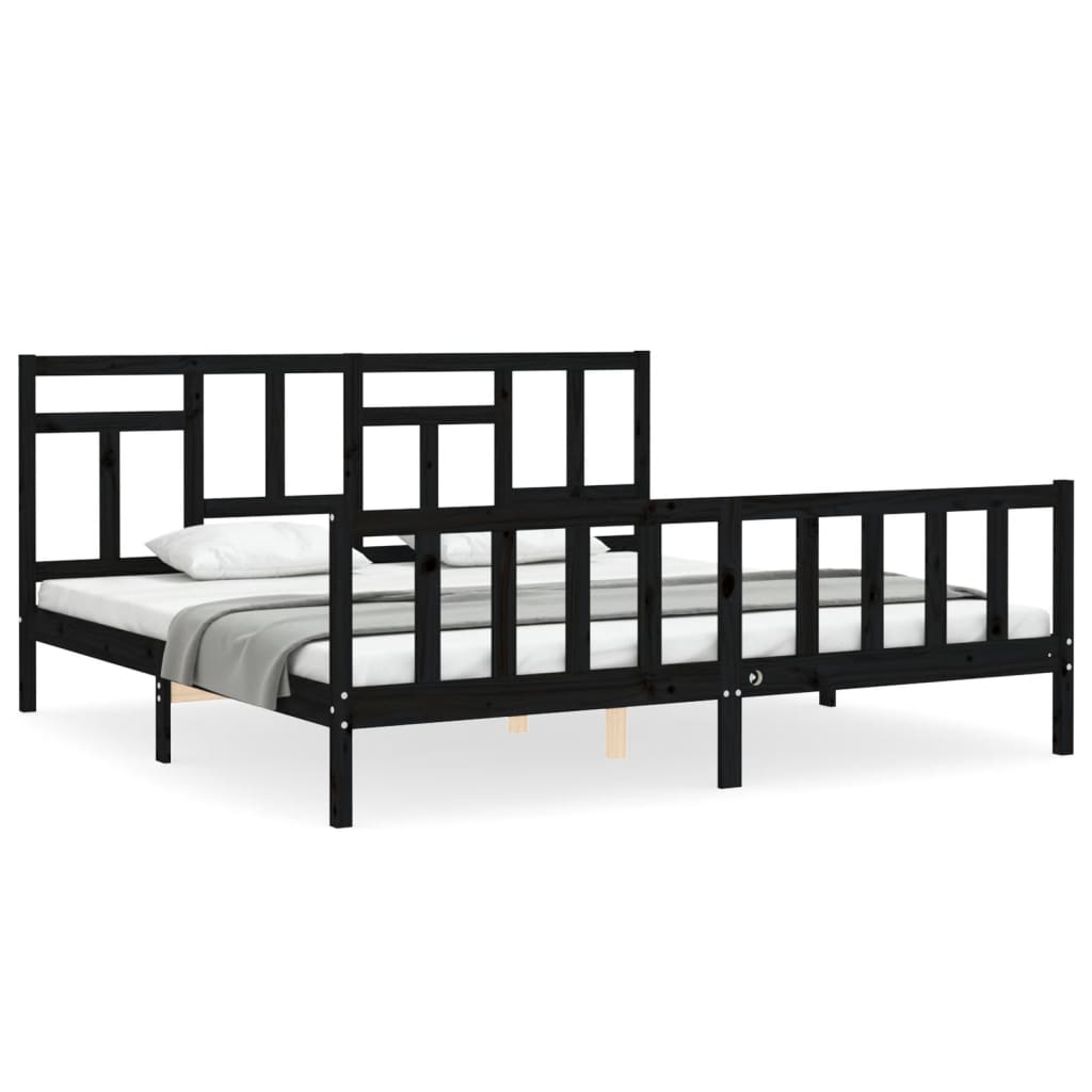 Cadru pat cu tăblie 200x200 cm, negru, lemn masiv GartenMobel Dekor