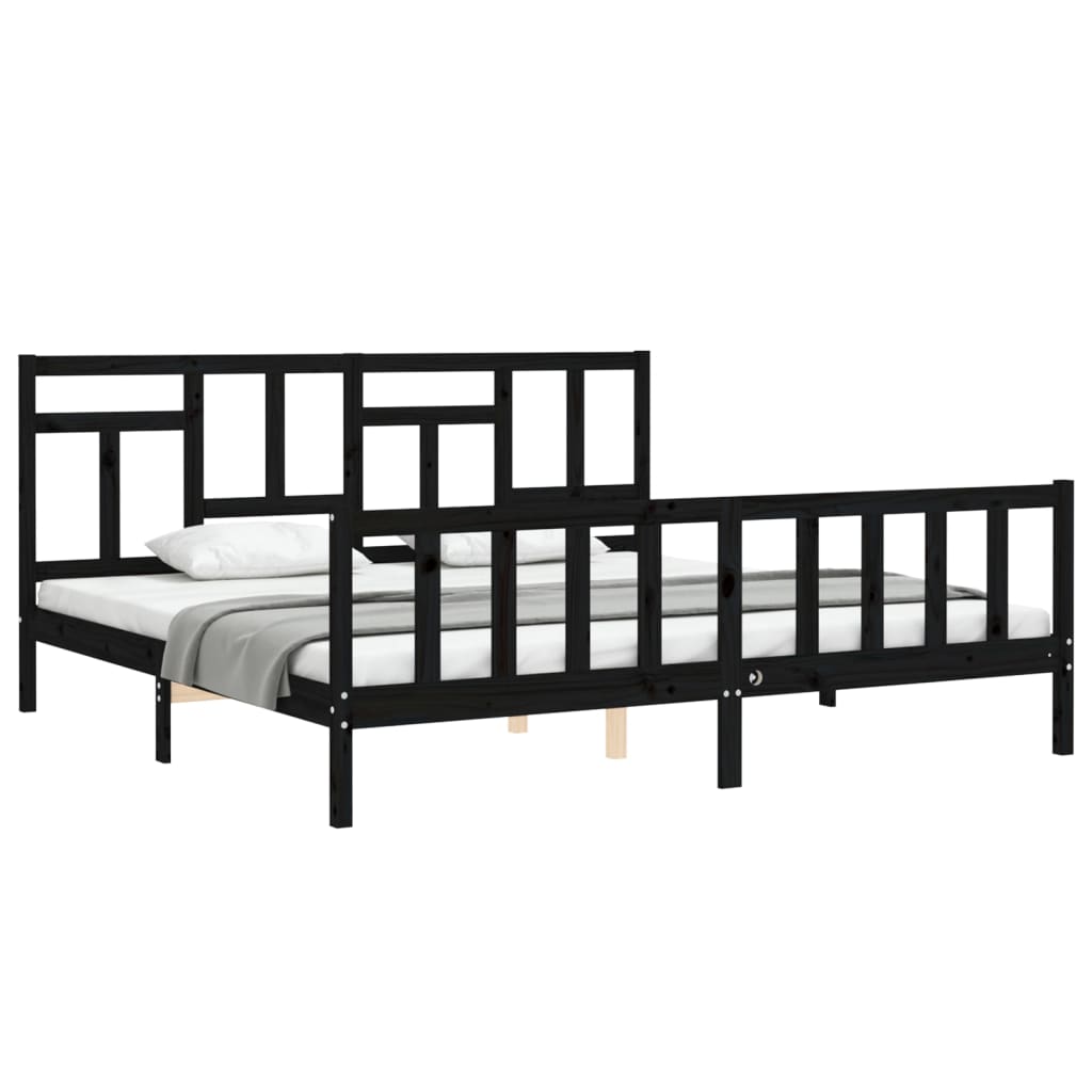 Cadru pat cu tăblie 200x200 cm, negru, lemn masiv GartenMobel Dekor