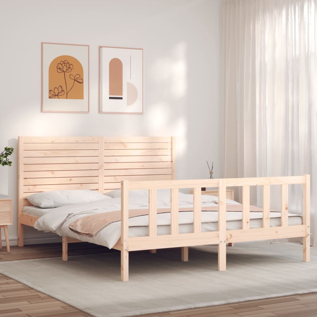 Cadru de pat cu tăblie, king size, lemn masiv GartenMobel Dekor