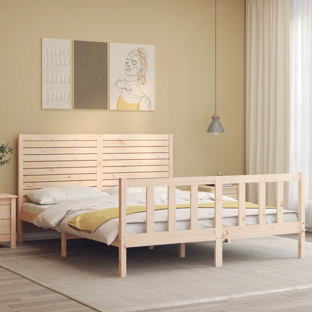 Cadru de pat cu tăblie, king size, lemn masiv GartenMobel Dekor