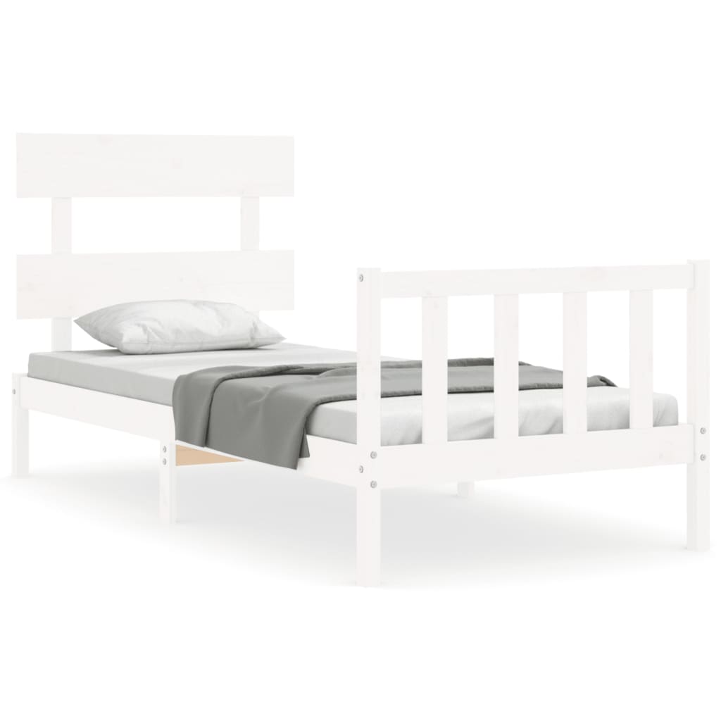 Cadru de pat cu tăblie single, alb, lemn masiv GartenMobel Dekor