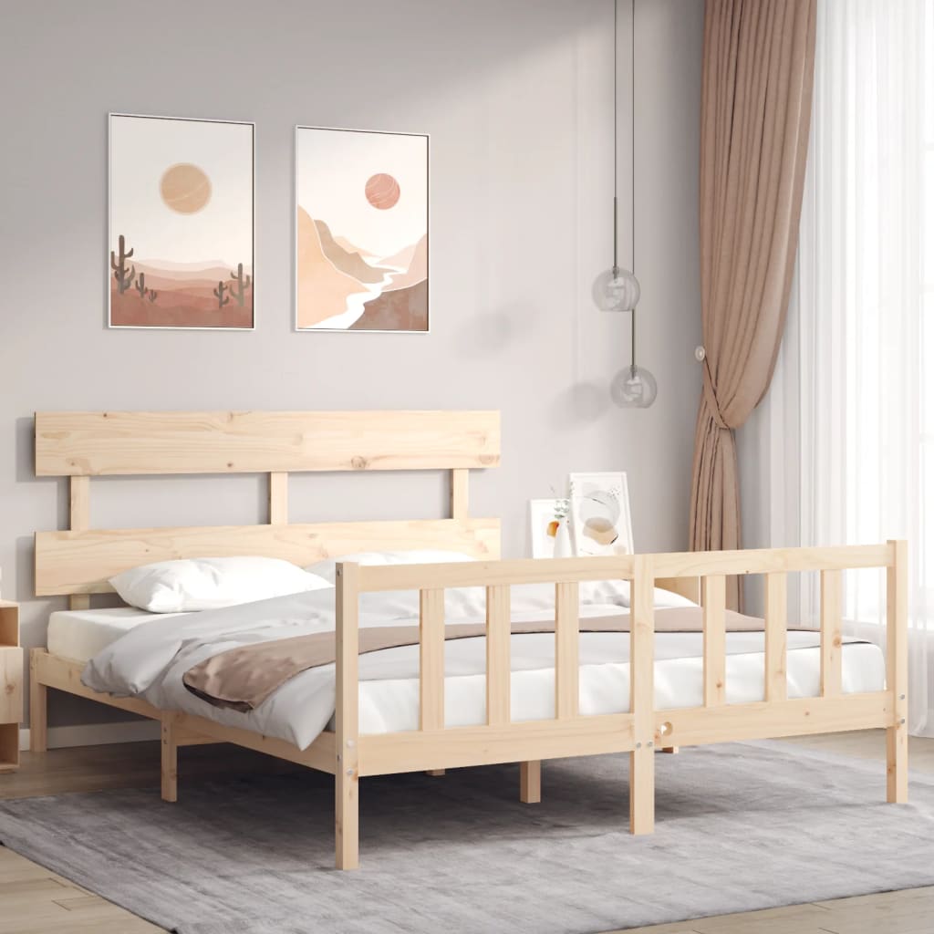 Cadru de pat cu tăblie, king size, lemn masiv GartenMobel Dekor