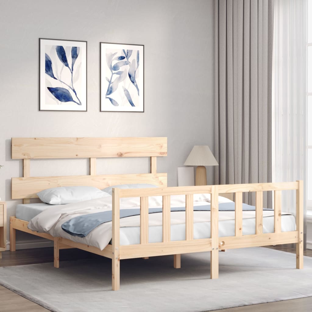 Cadru de pat cu tăblie, king size, lemn masiv GartenMobel Dekor
