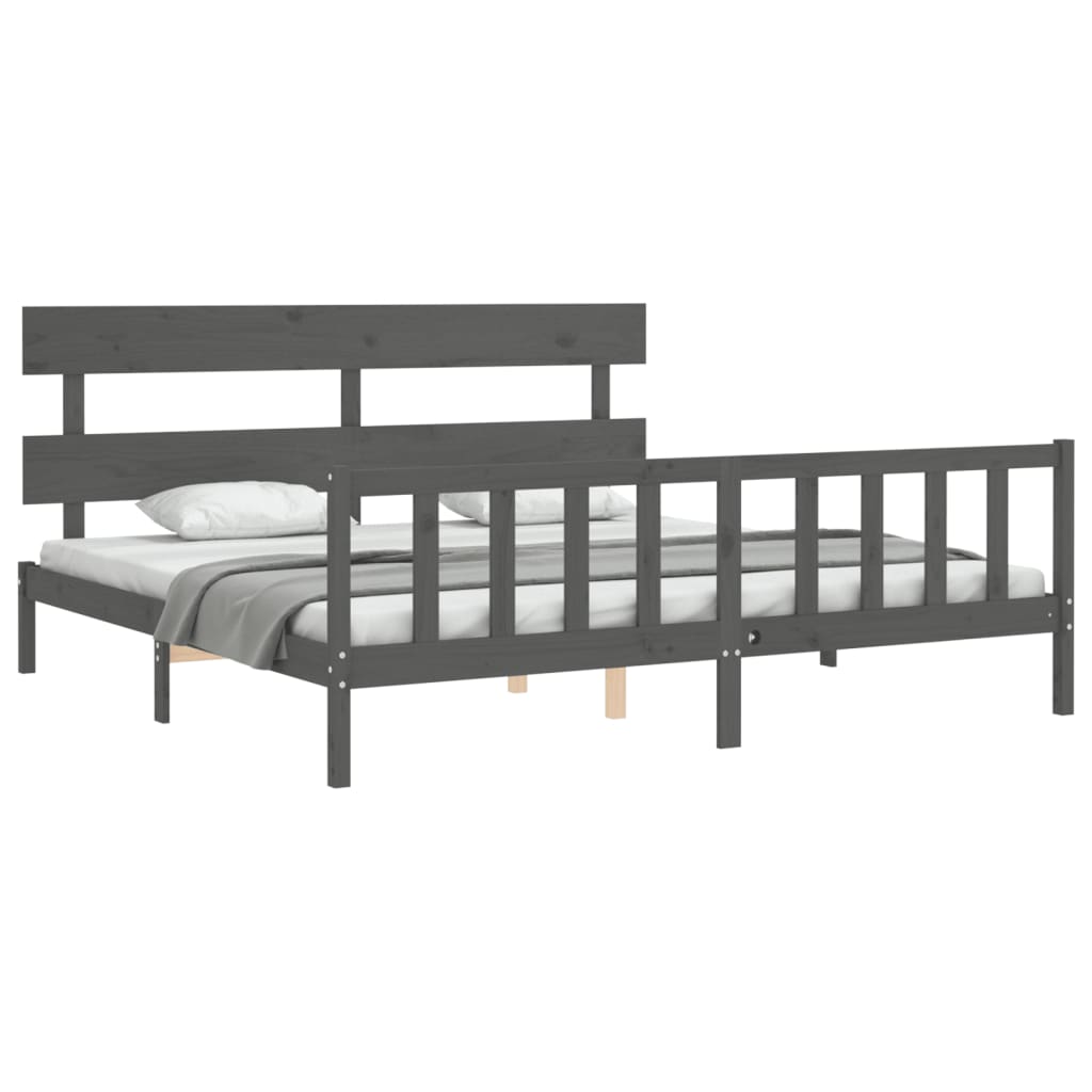 Cadru pat cu tăblie 200x200 cm, gri, lemn masiv GartenMobel Dekor