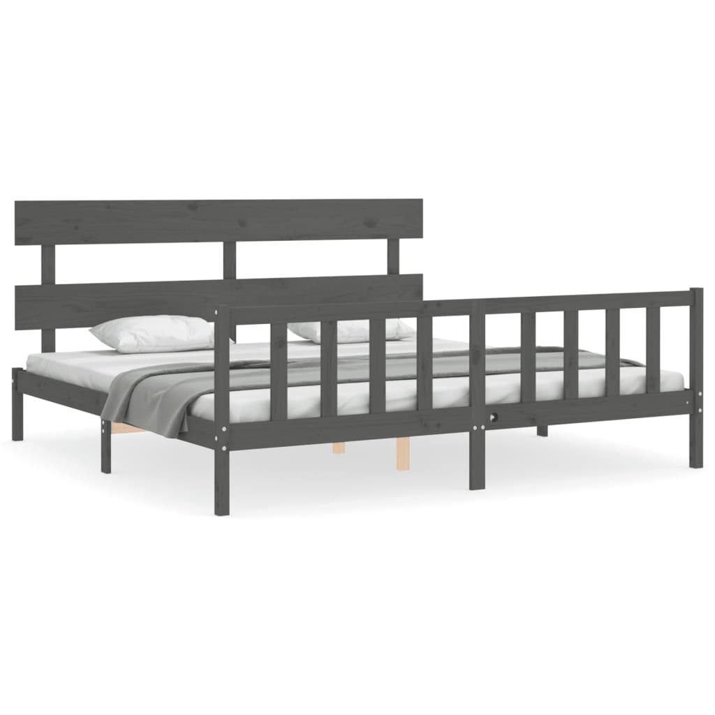 Cadru pat cu tăblie 200x200 cm, gri, lemn masiv GartenMobel Dekor