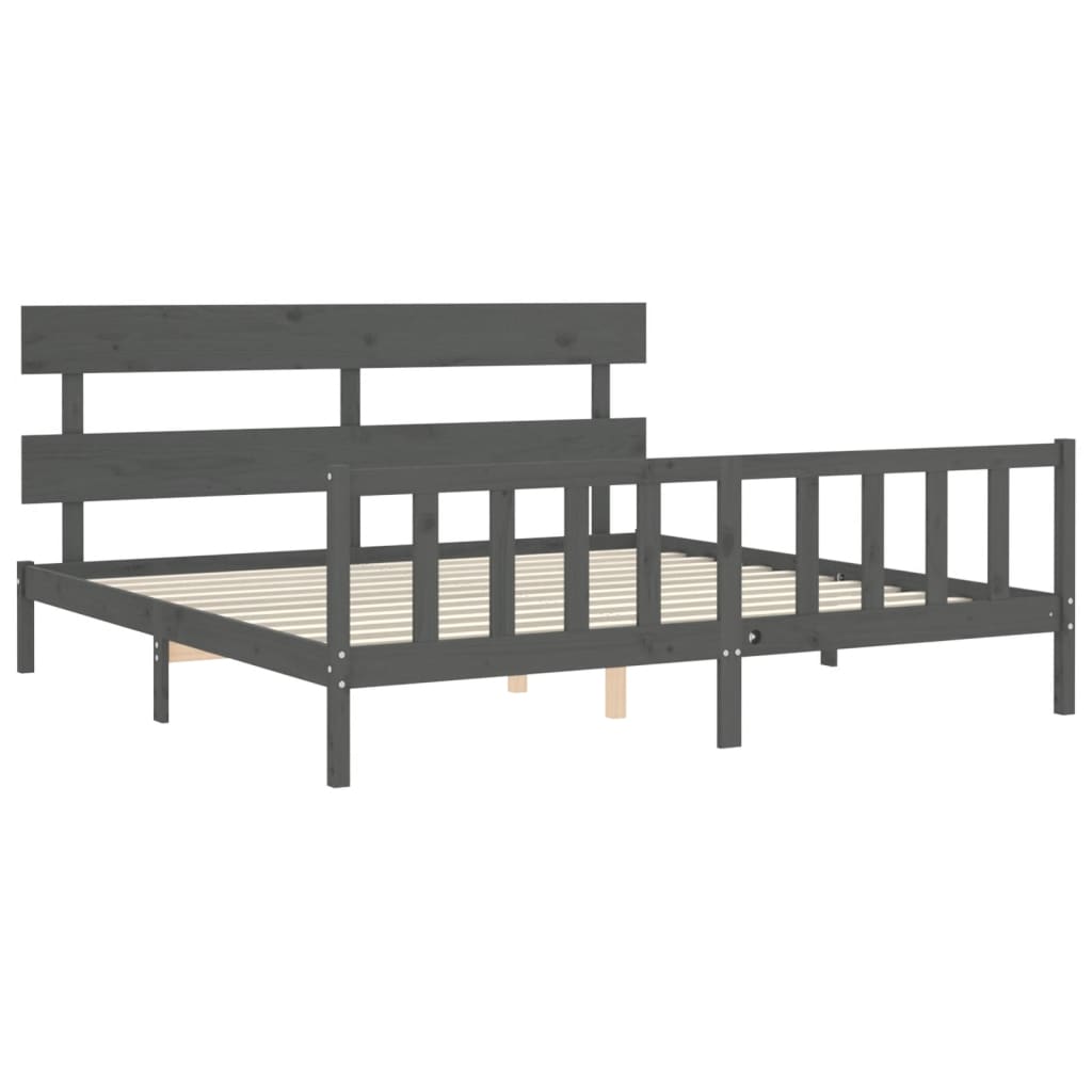 Cadru pat cu tăblie 200x200 cm, gri, lemn masiv GartenMobel Dekor