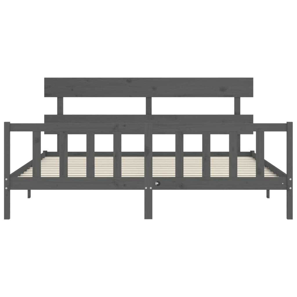 Cadru pat cu tăblie 200x200 cm, gri, lemn masiv GartenMobel Dekor