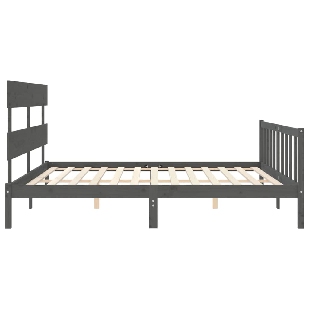 Cadru pat cu tăblie 200x200 cm, gri, lemn masiv GartenMobel Dekor