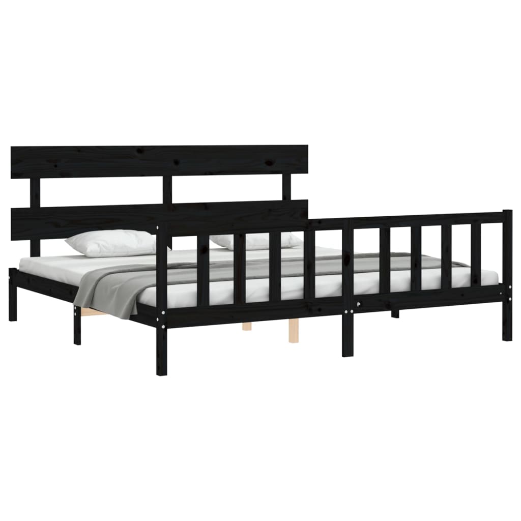 Cadru pat cu tăblie 200x200 cm, negru, lemn masiv GartenMobel Dekor