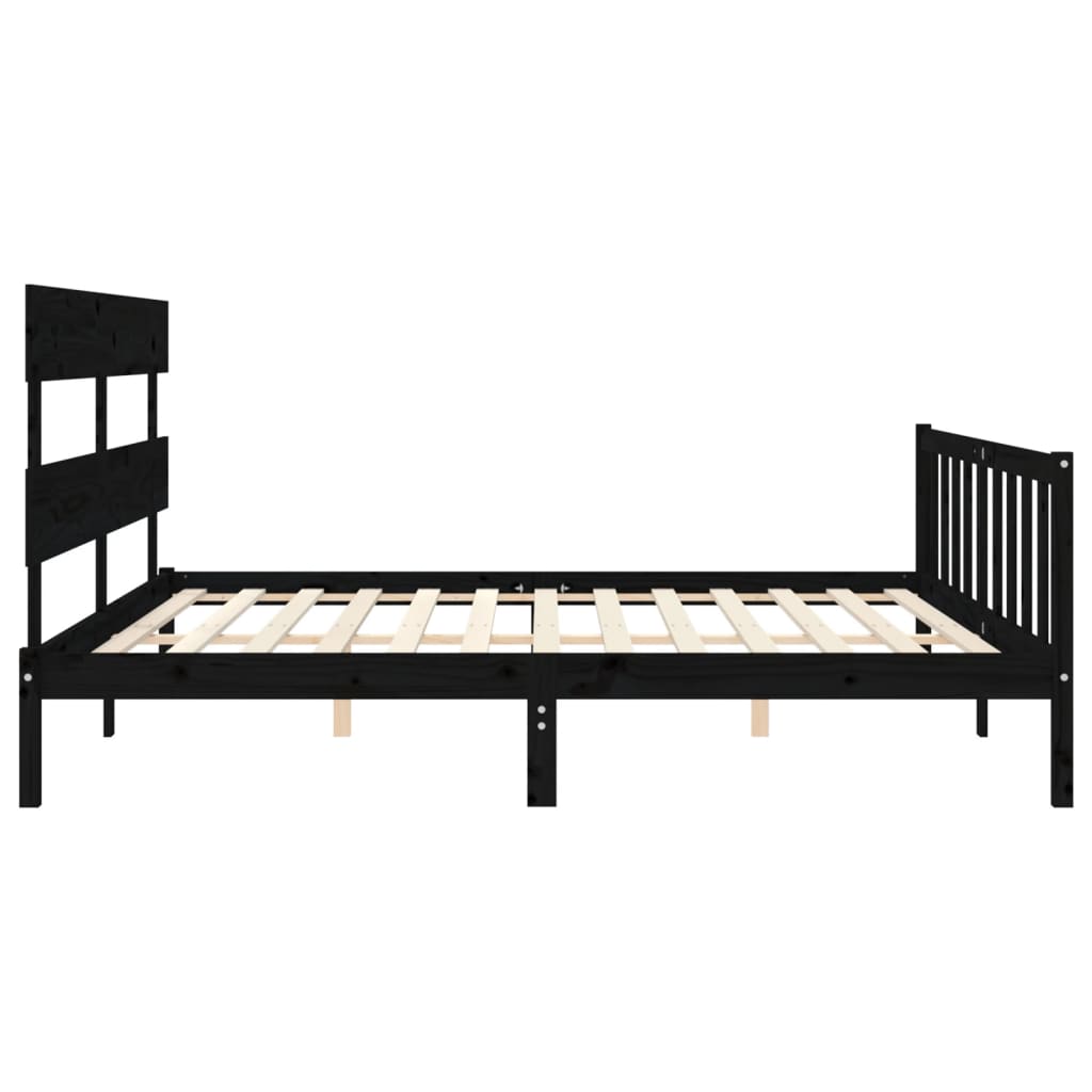 Cadru pat cu tăblie 200x200 cm, negru, lemn masiv GartenMobel Dekor