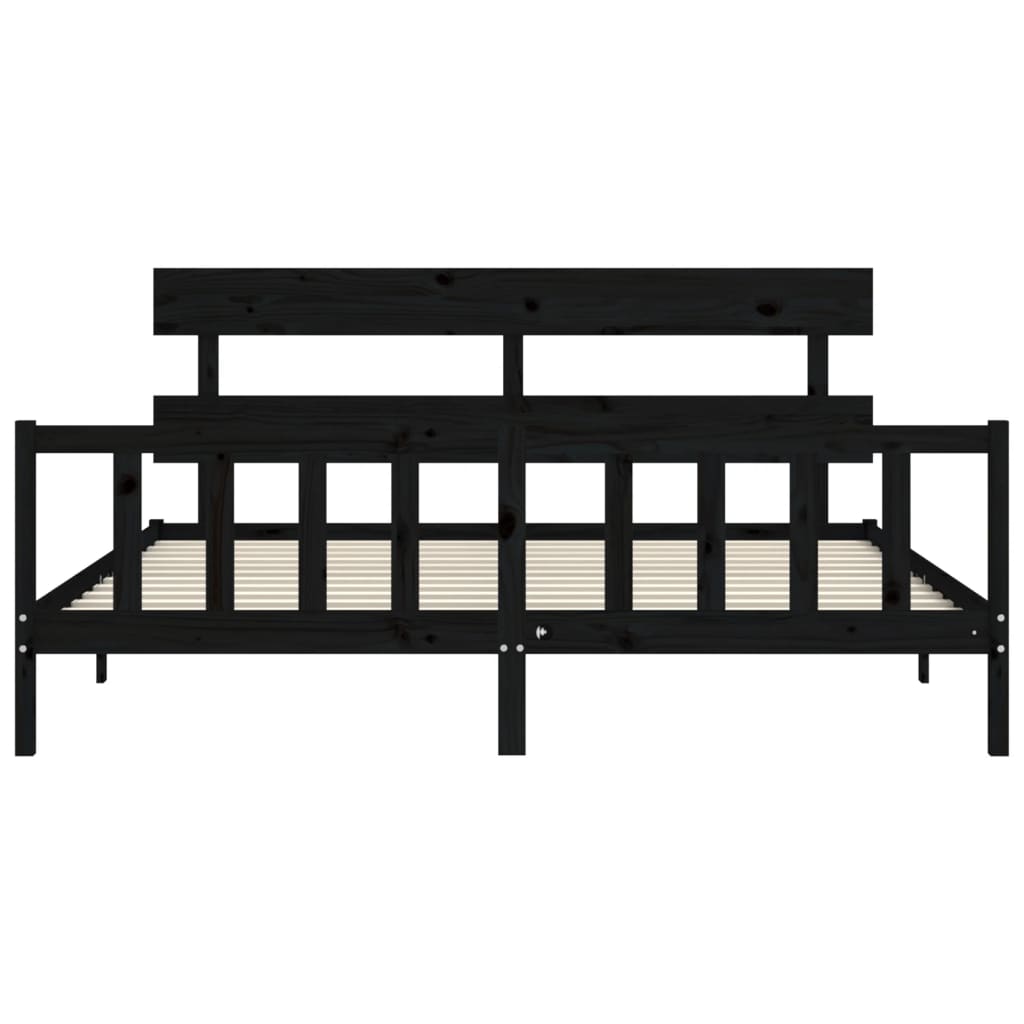 Cadru pat cu tăblie 200x200 cm, negru, lemn masiv GartenMobel Dekor