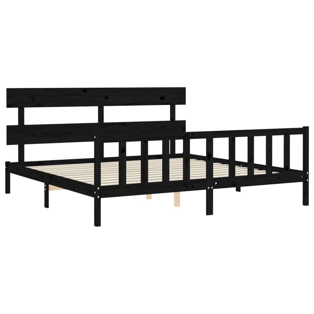Cadru pat cu tăblie 200x200 cm, negru, lemn masiv GartenMobel Dekor