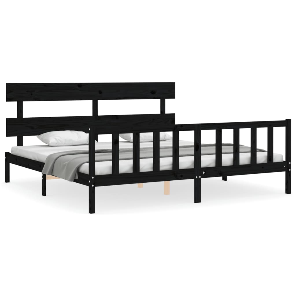 Cadru pat cu tăblie 200x200 cm, negru, lemn masiv GartenMobel Dekor