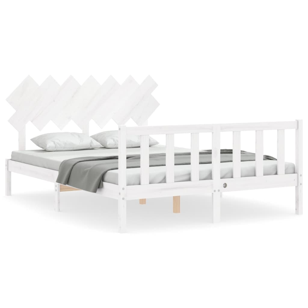 Cadru de pat cu tăblie, alb, king size, lemn masiv GartenMobel Dekor