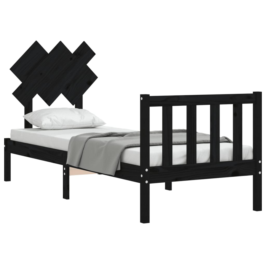Cadru de pat cu tăblie Small Single, negru, lemn masiv GartenMobel Dekor