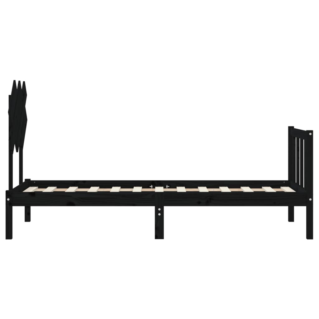 Cadru de pat cu tăblie Small Single, negru, lemn masiv GartenMobel Dekor