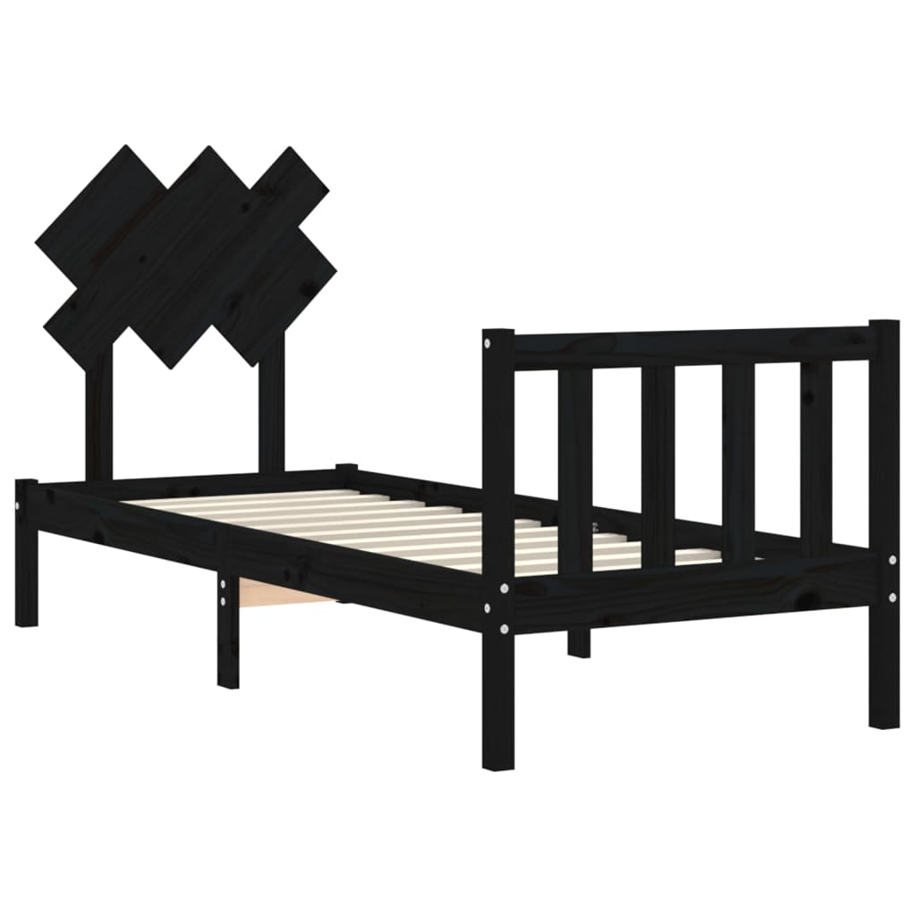 Cadru de pat cu tăblie Small Single, negru, lemn masiv GartenMobel Dekor