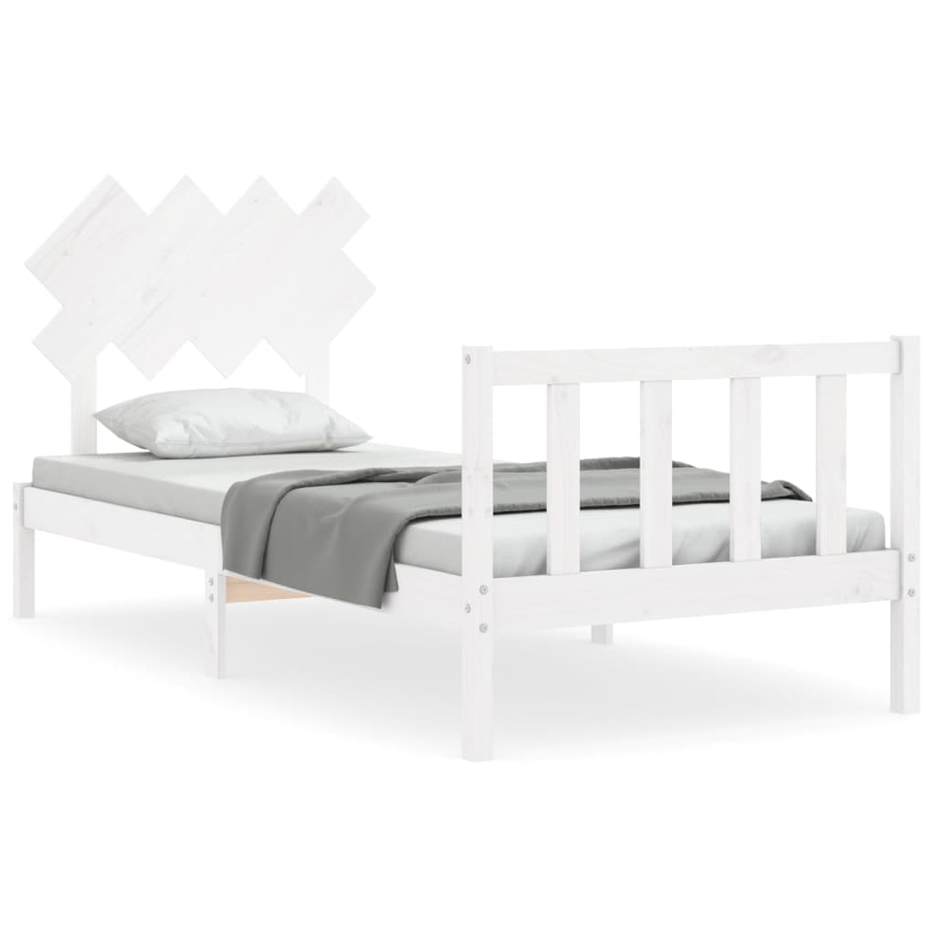 Cadru de pat cu tăblie single, alb, lemn masiv GartenMobel Dekor