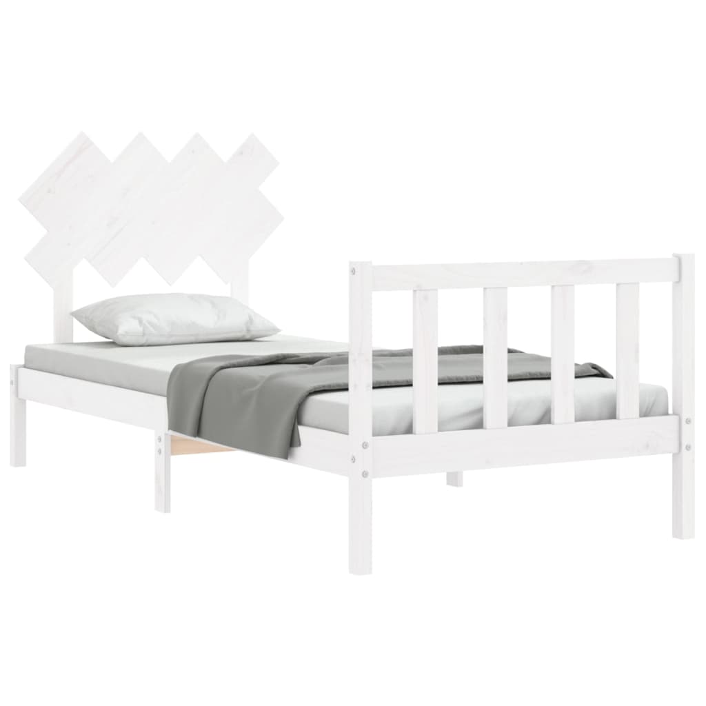Cadru de pat cu tăblie single, alb, lemn masiv GartenMobel Dekor