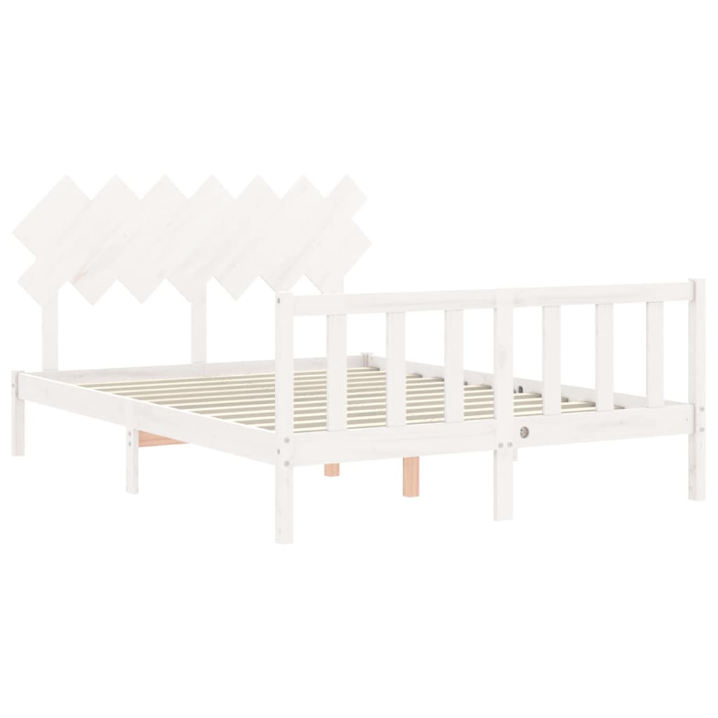 Cadru de pat cu tăblie, alb, king size, lemn masiv GartenMobel Dekor