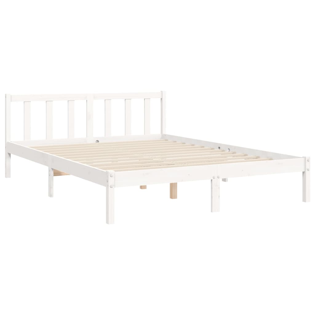 Cadru de pat cu tăblie, alb, king size, lemn masiv GartenMobel Dekor