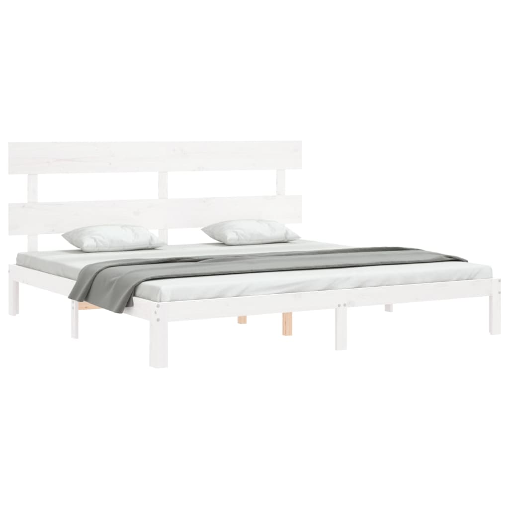 Cadru de pat cu tăblie Super King Size, alb, lemn masiv GartenMobel Dekor