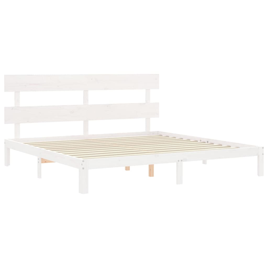 Cadru de pat cu tăblie Super King Size, alb, lemn masiv GartenMobel Dekor