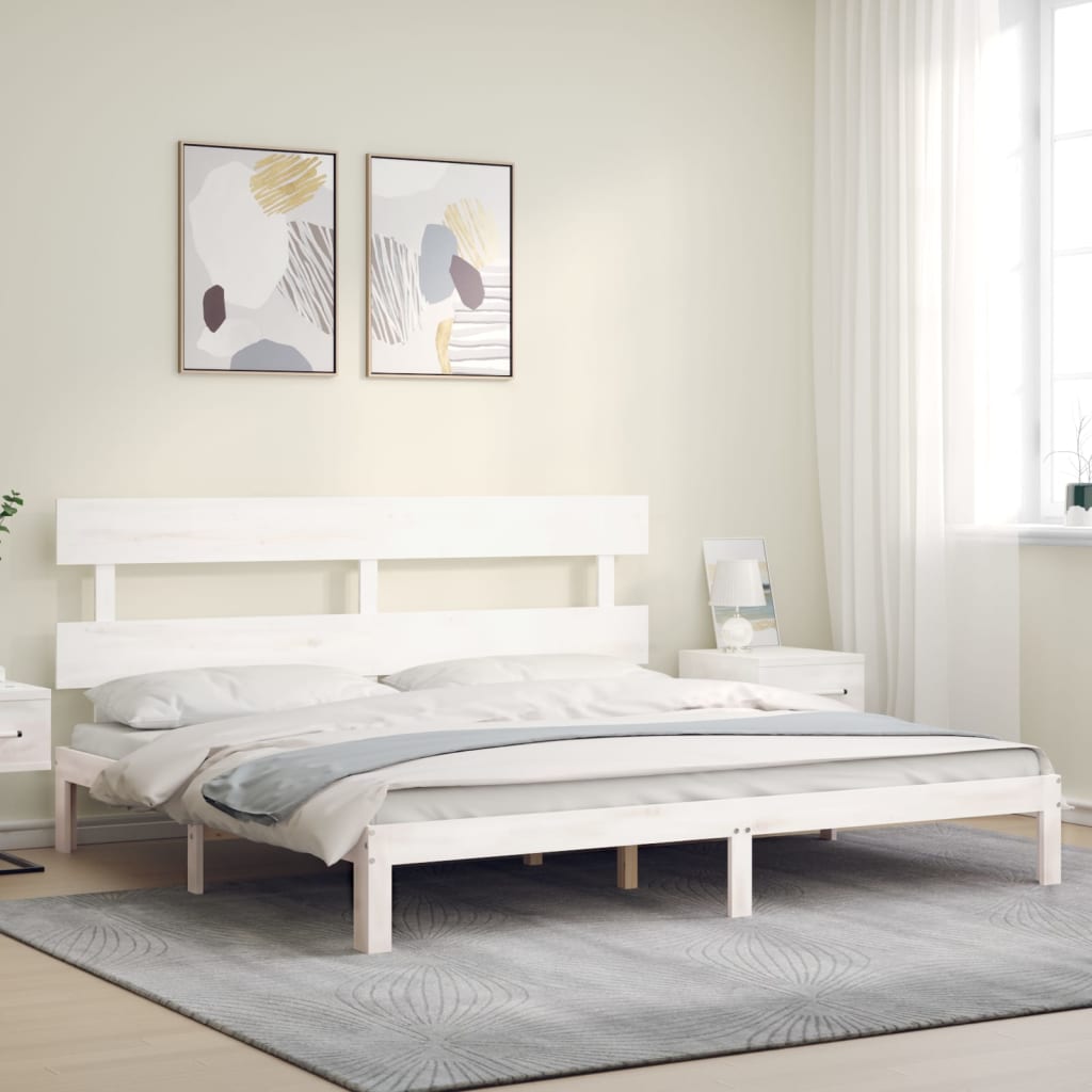 Cadru de pat cu tăblie Super King Size, alb, lemn masiv GartenMobel Dekor