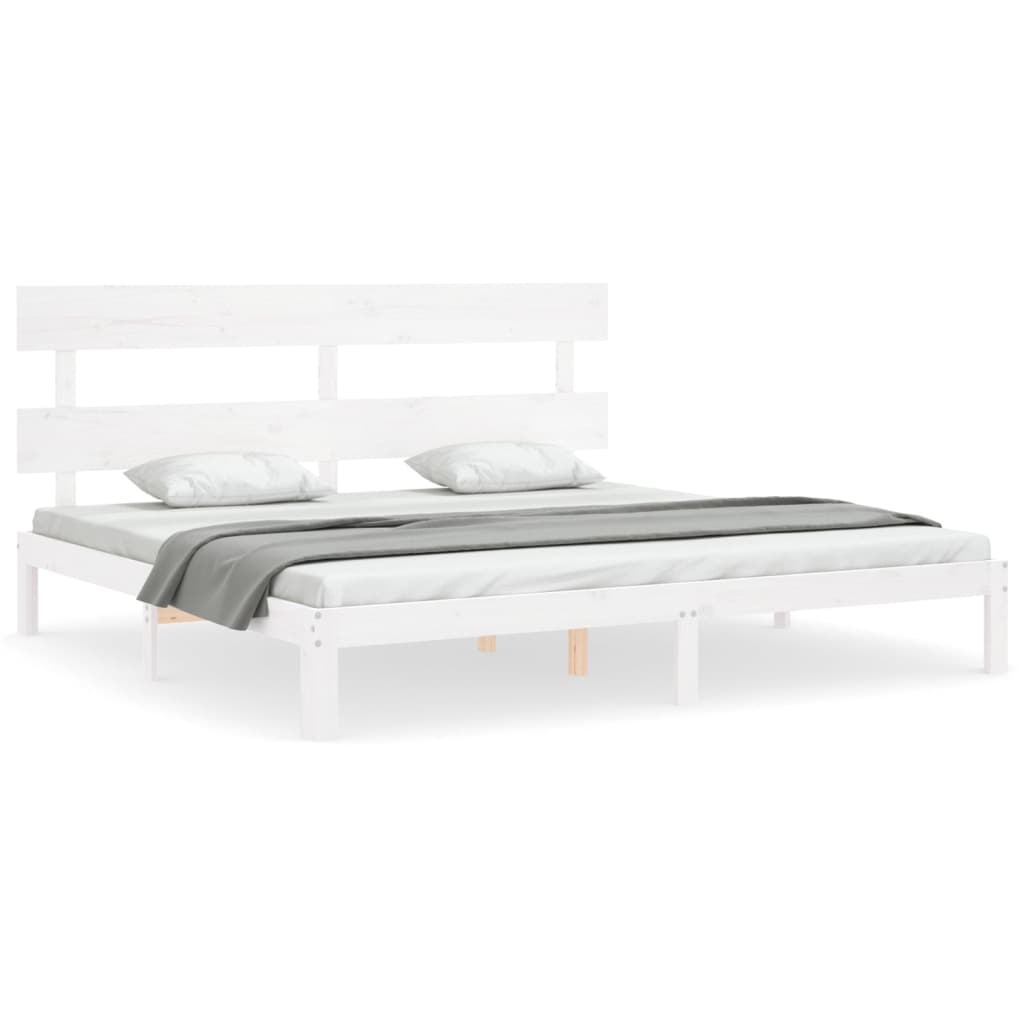 Cadru de pat cu tăblie Super King Size, alb, lemn masiv GartenMobel Dekor