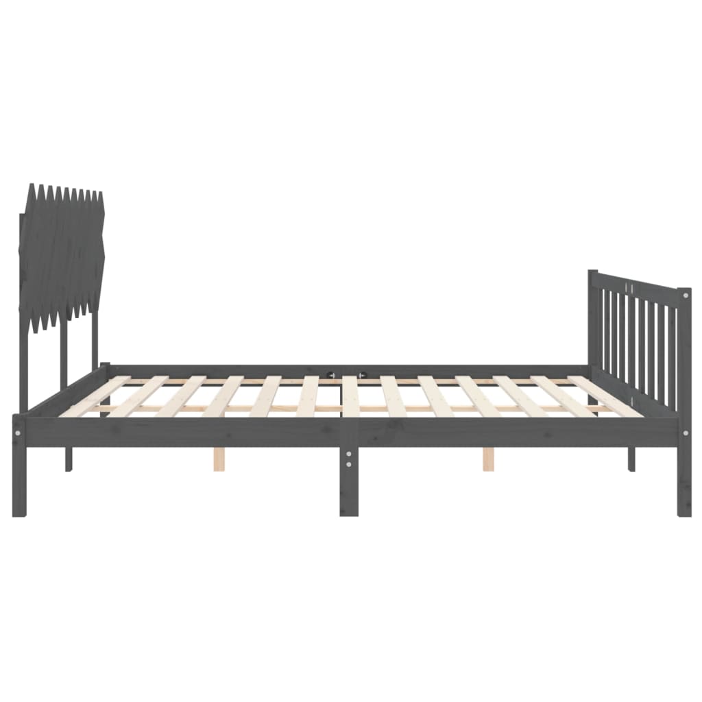 Cadru pat cu tăblie 200x200 cm, gri, lemn masiv GartenMobel Dekor