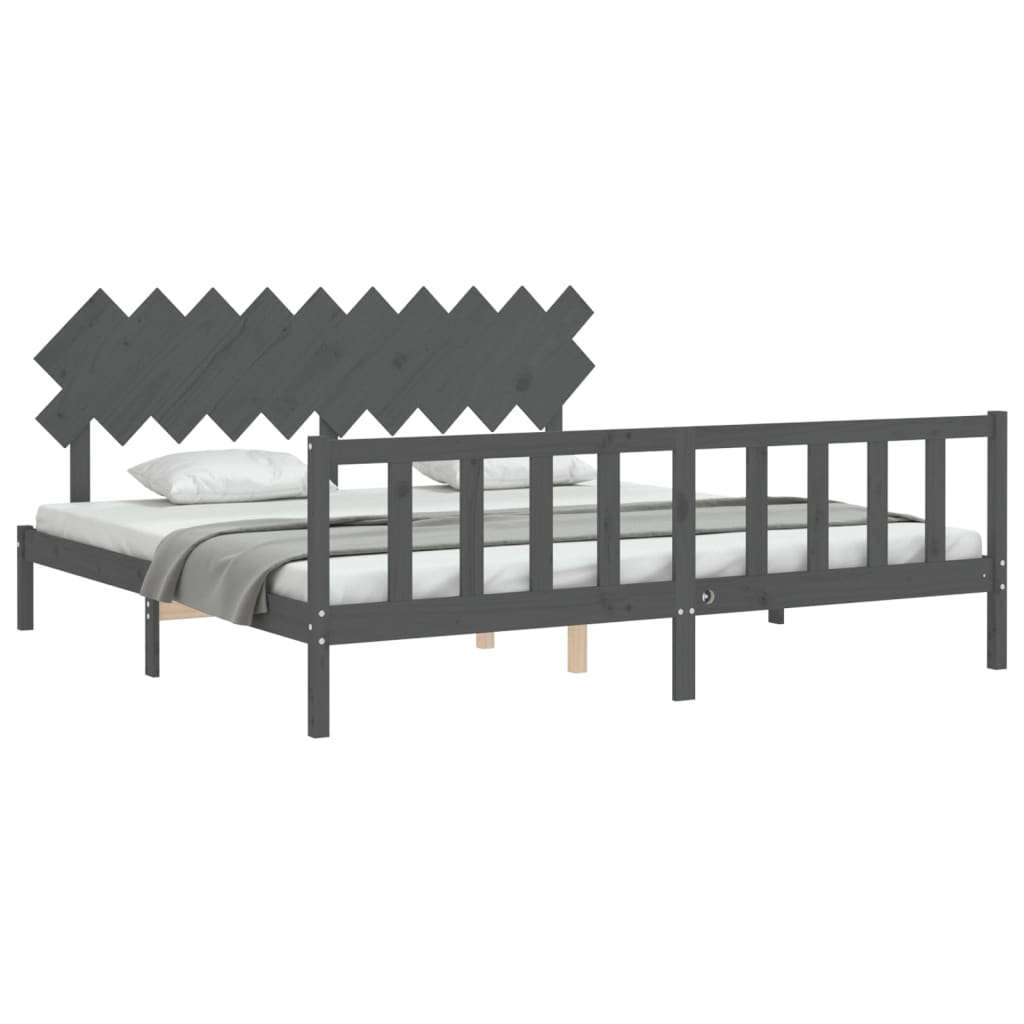Cadru pat cu tăblie 200x200 cm, gri, lemn masiv GartenMobel Dekor