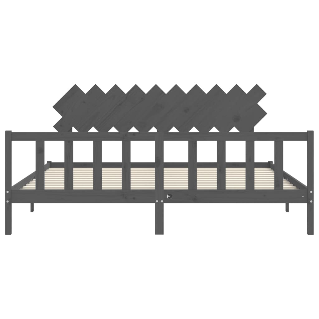 Cadru pat cu tăblie 200x200 cm, gri, lemn masiv GartenMobel Dekor