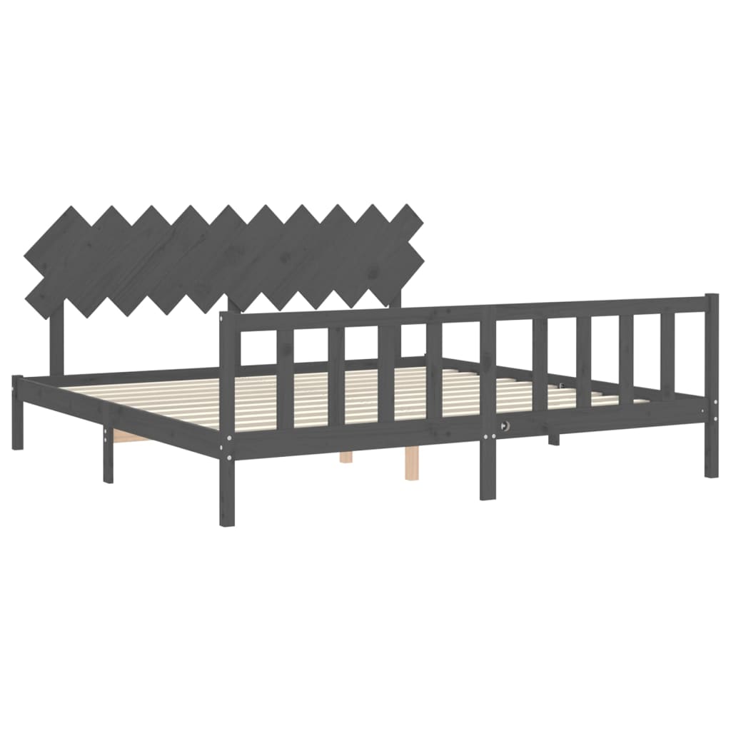 Cadru pat cu tăblie 200x200 cm, gri, lemn masiv GartenMobel Dekor