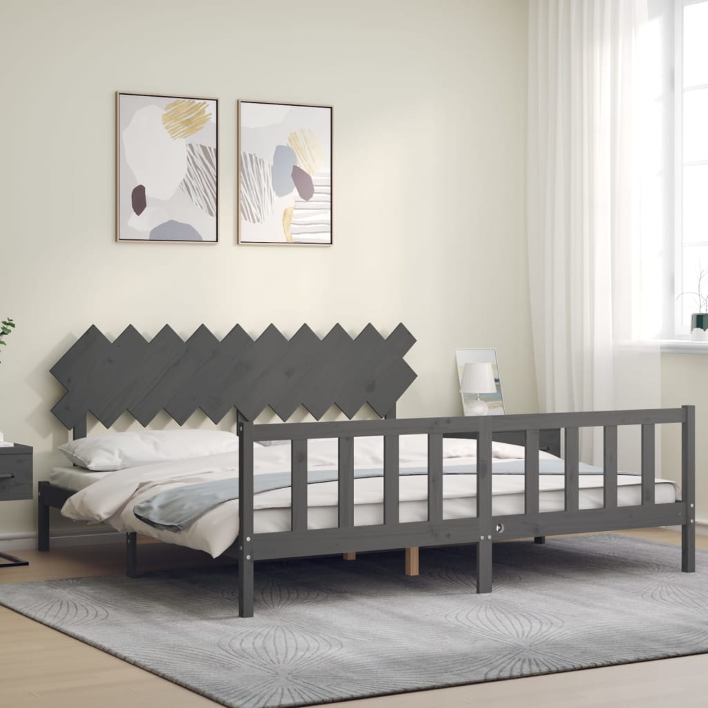 Cadru pat cu tăblie 200x200 cm, gri, lemn masiv GartenMobel Dekor