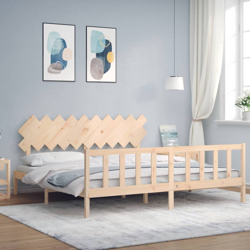 Cadru pat cu tăblie 200x200 cm, lemn masiv de pin GartenMobel Dekor