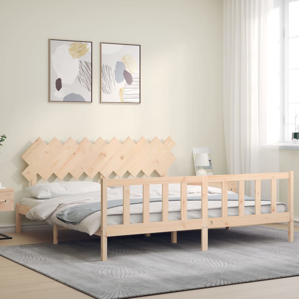 Cadru pat cu tăblie 200x200 cm, lemn masiv de pin GartenMobel Dekor