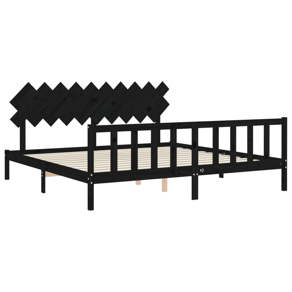 Cadru pat cu tăblie 200x200 cm, negru, lemn masiv GartenMobel Dekor