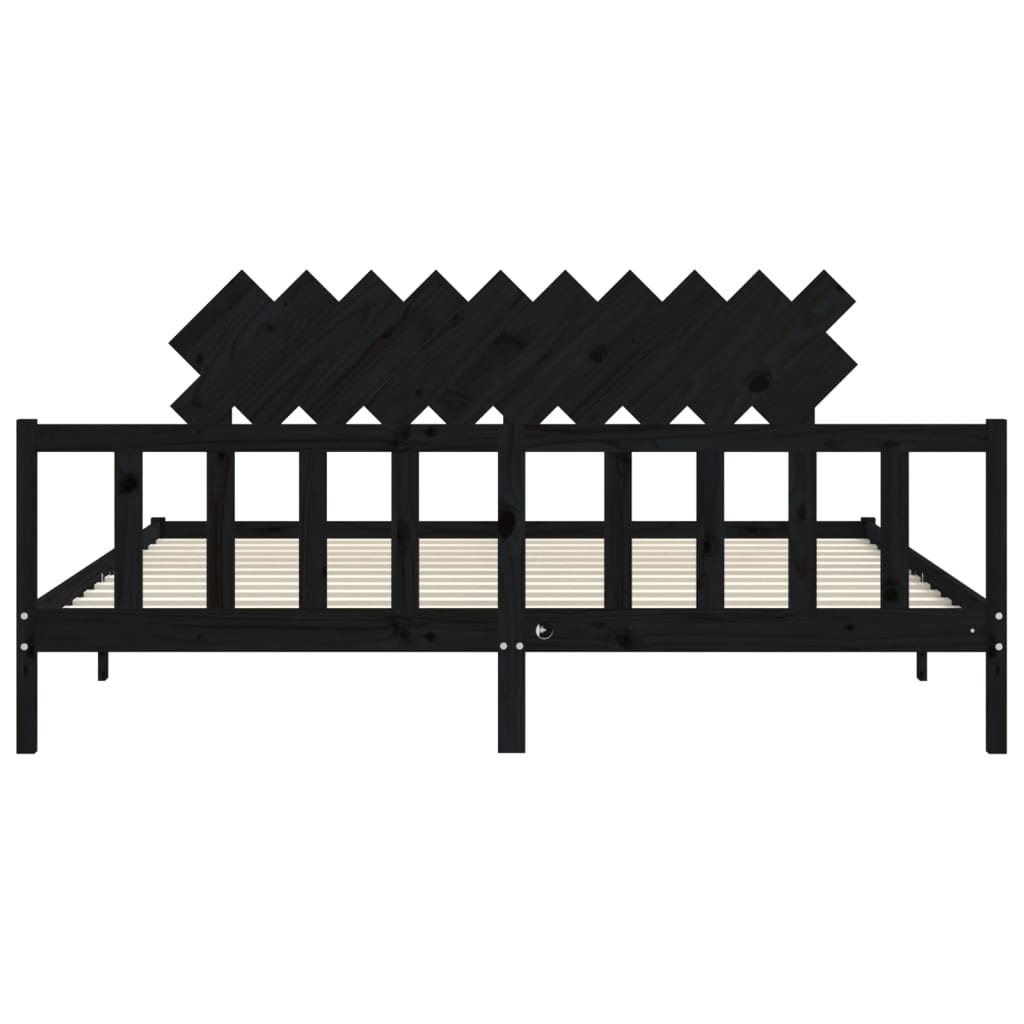Cadru pat cu tăblie 200x200 cm, negru, lemn masiv GartenMobel Dekor