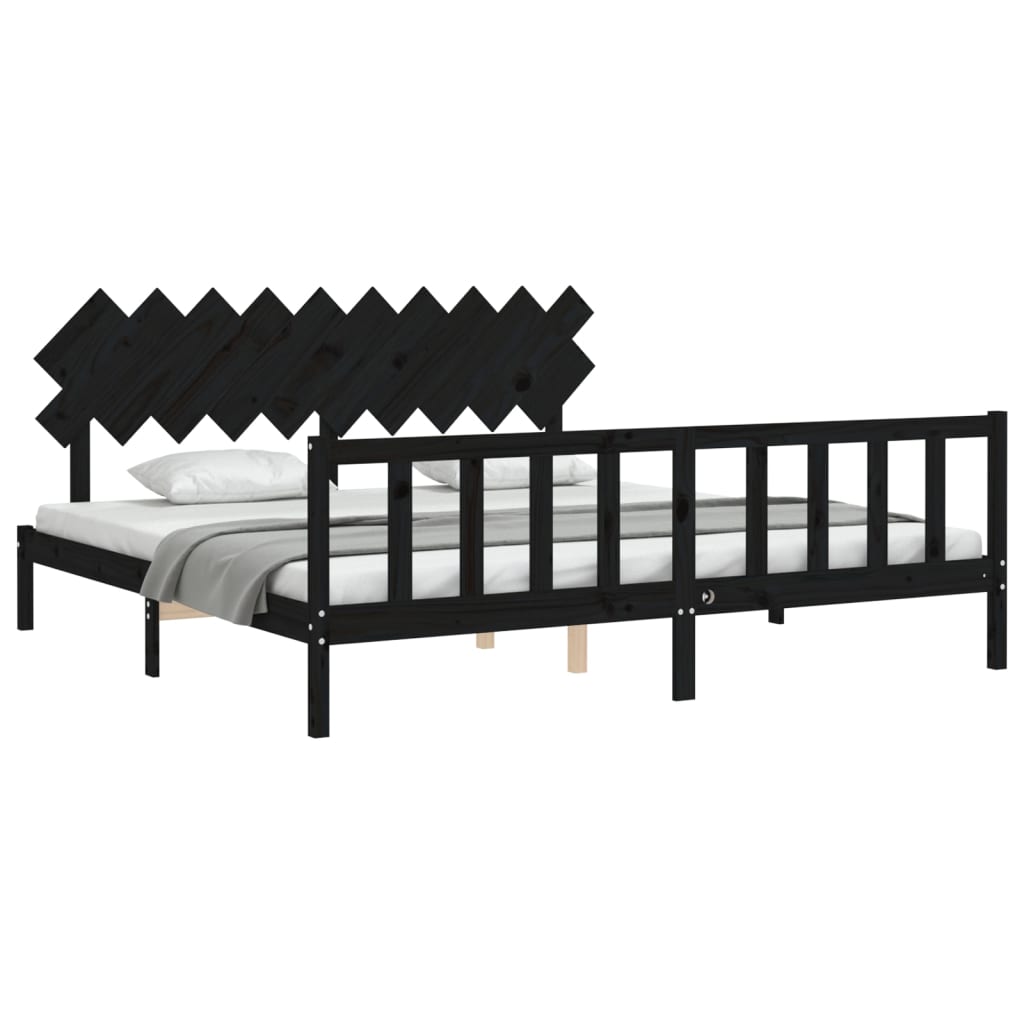 Cadru pat cu tăblie 200x200 cm, negru, lemn masiv GartenMobel Dekor