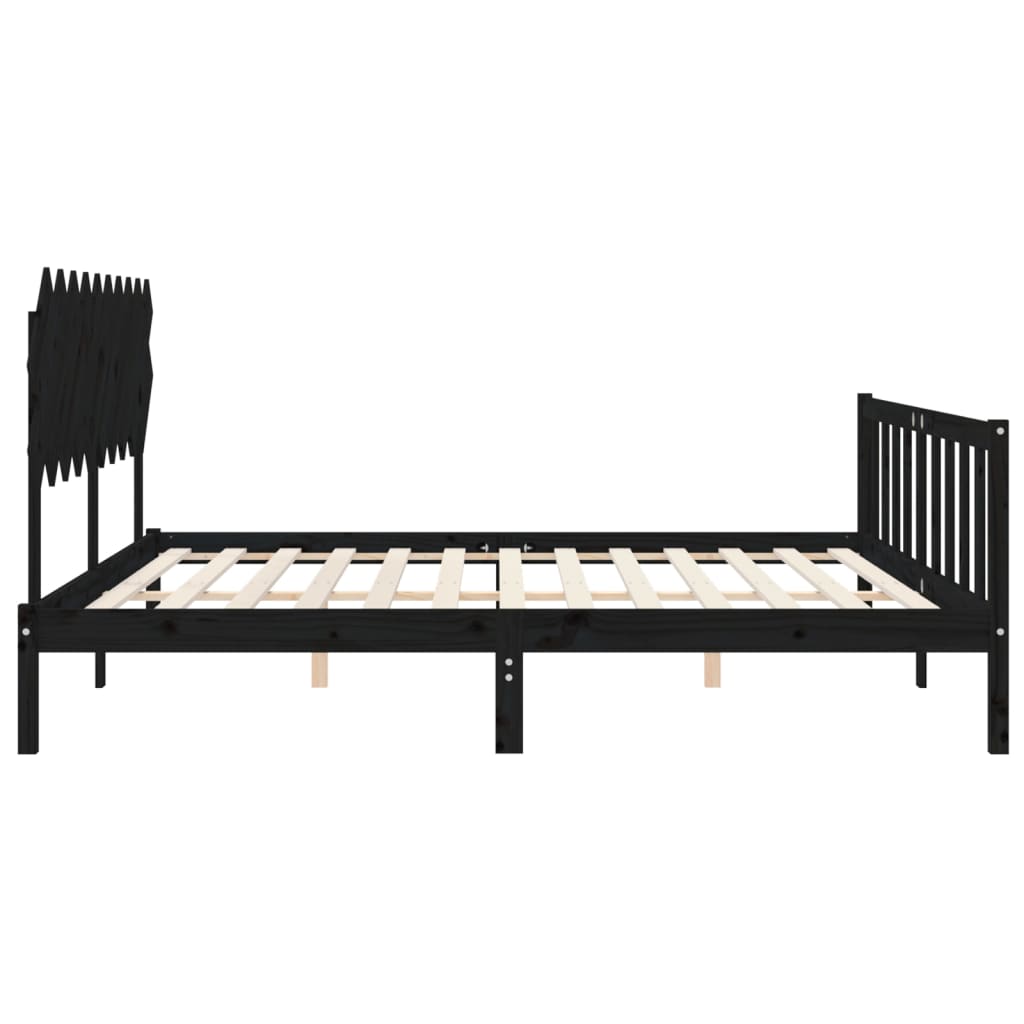 Cadru pat cu tăblie 200x200 cm, negru, lemn masiv GartenMobel Dekor